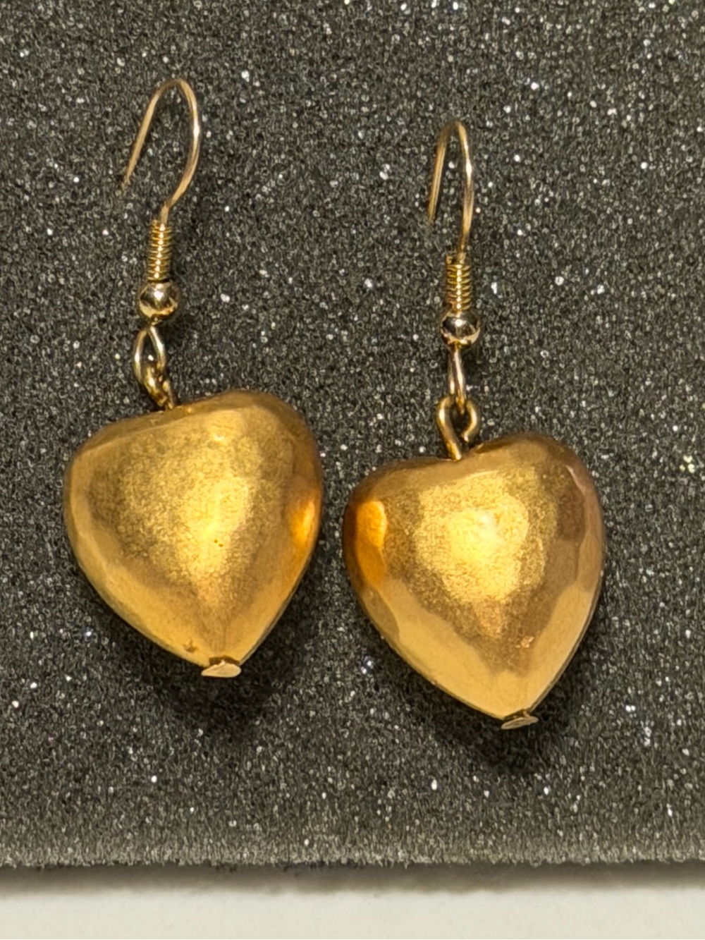 Vintage Gold Hammered Heart Drop Earrings - Women Jewelry